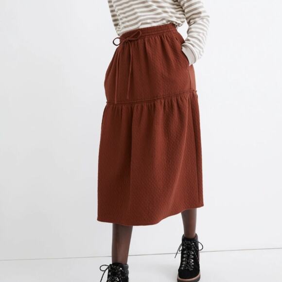 MADEWELL WOMEN'S DIAMOND JACQUARD DRAWSTRING MIDI SKIRT SIZE (XS) BURNT ORANGE - Picture 3 of 11